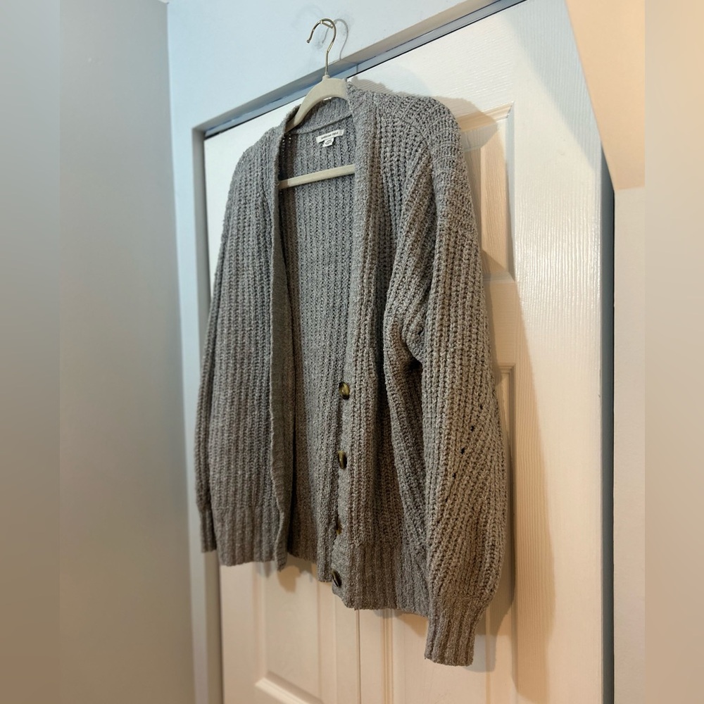 American Eagle Gray Chunky Knit Open Front Cardigan Size M - Picture 2 of 5